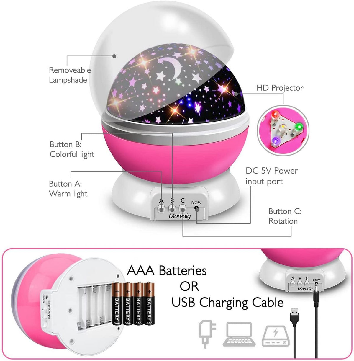 Lampara Rotativa Para Niños Proyector De Estrellas Night Light