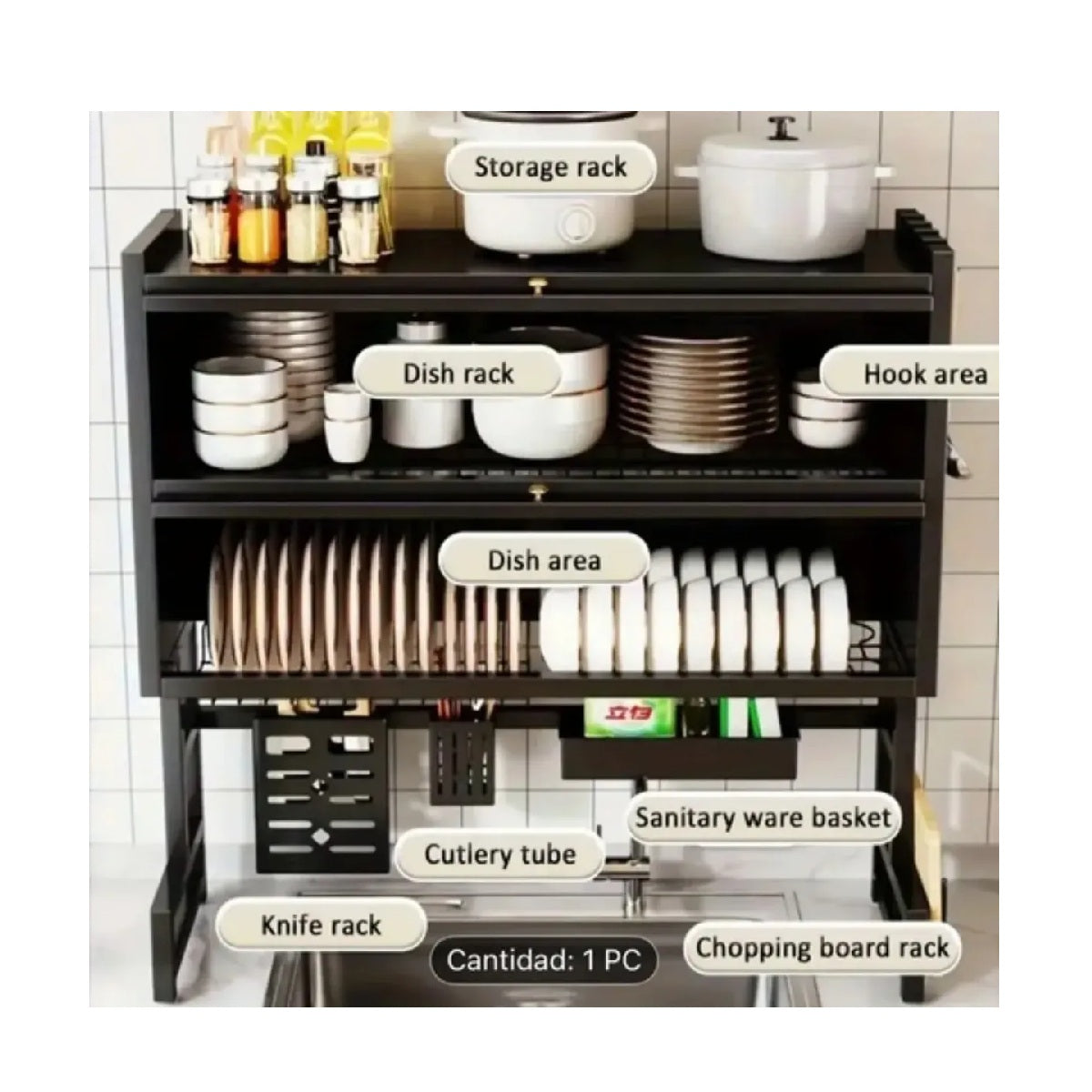 Escurridor De Platos Doble Con Gabinete Y Puertas Abatibles