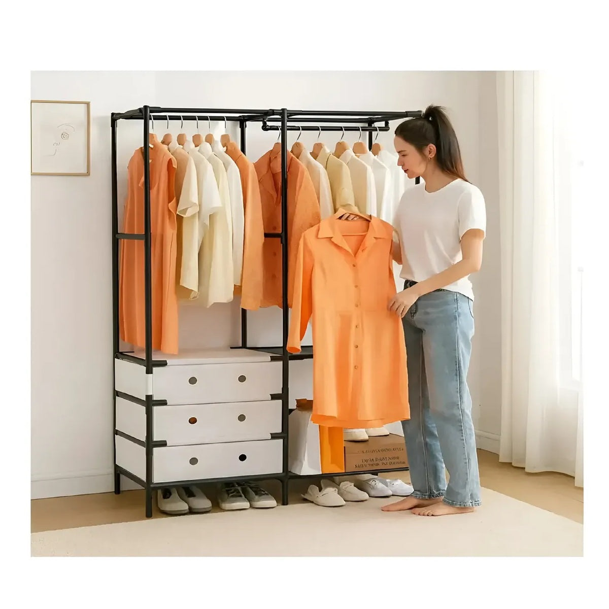 Clóset Organizador Armable Doble Con Perchero Y Cajonera