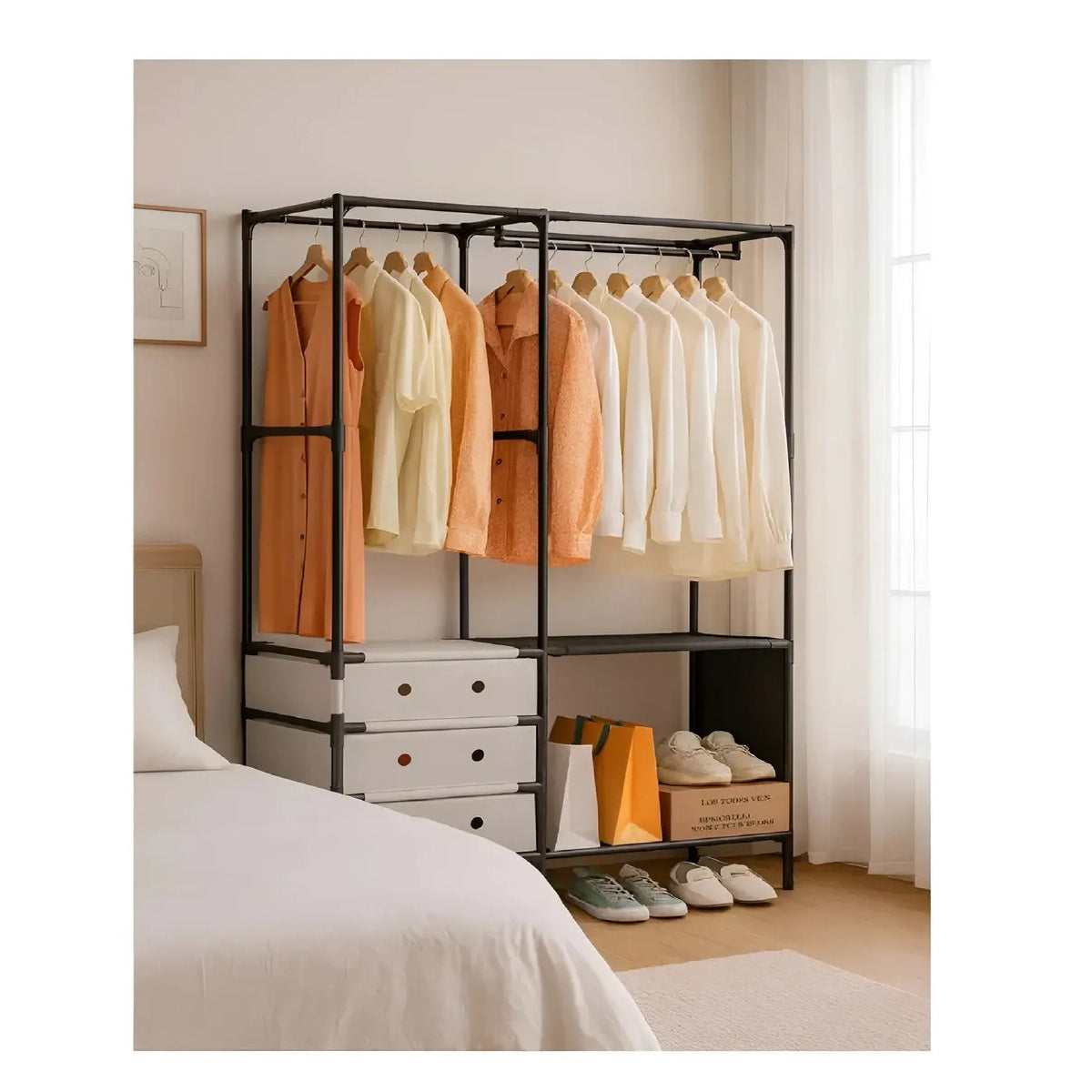 Clóset Organizador Armable Doble Con Perchero Y Cajonera