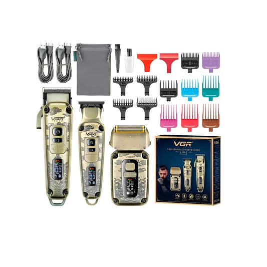 Combo Barbero Profesional VGR V-642 (3 en 1 - Clipper, Trimmer y Shaver)