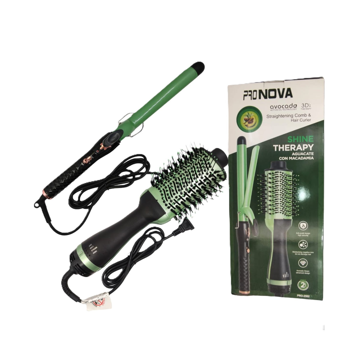 Combo Plancha Con Cepillo Secador Aguacate Con Macadamia